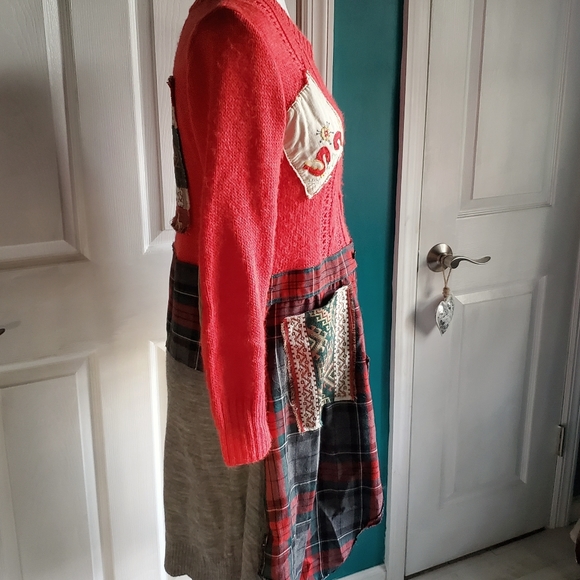 Handmade upcycled lagenlook sweater tartan plaid dress OOAK Small-Large - Picture 3 of 12